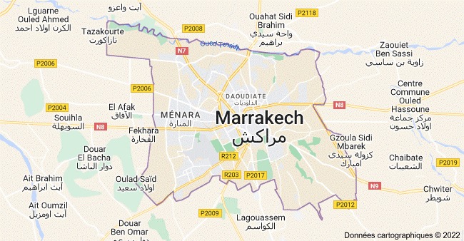 الخريطة الجغرافية لمدينة مغرة مراكش المغرب
