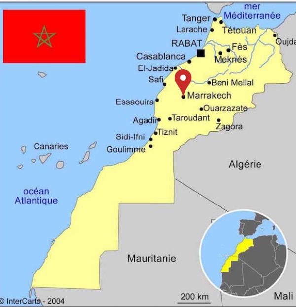 Situation géographique de la ville Marrakech sur la carte du Maroc